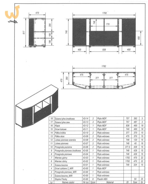 Komoda MICHELLE 178x35-47xH82 czarny/dąb viking Komoda MICHELLE 178x35-47xH82 czarny/dąb viking