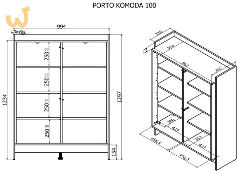 Komoda PORTO 100x38x130 dąb/czarny Komoda PORTO 100x38x130 dąb/czarny