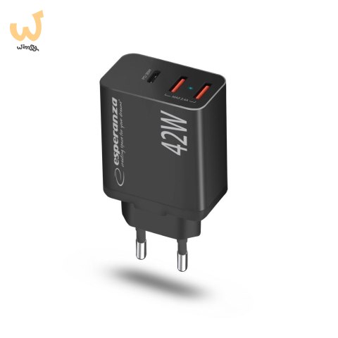 ESPERANZA ŁADOWARKA SIECIOWA 42W USB-C PD 30W / 2X USB-A 12W EZC106K ESPERANZA ŁADOWARKA SIECIOWA 42W USB-C PD 30W / 2X USB-A 12W EZC106K