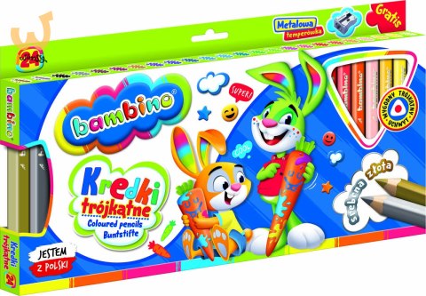 Kredki ołówkowe trójkątne grube Bambino 24 kolory temperówka Kredki ołówkowe trójkątne grube Bambino 24 kolory temperówka