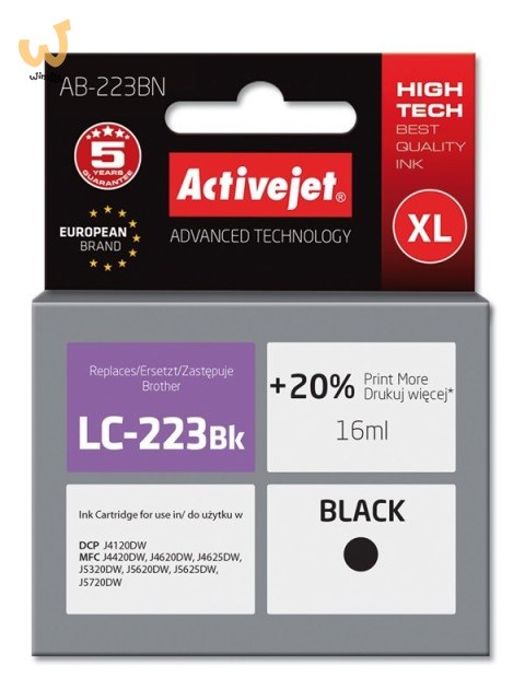 Activejet AB-223BN Tusz (zamiennik Brother LC223BK; Supreme; 16 ml; czarny) Activejet AB-223BN Tusz (zamiennik Brother LC223BK; Supreme; 16 ml; czarny)