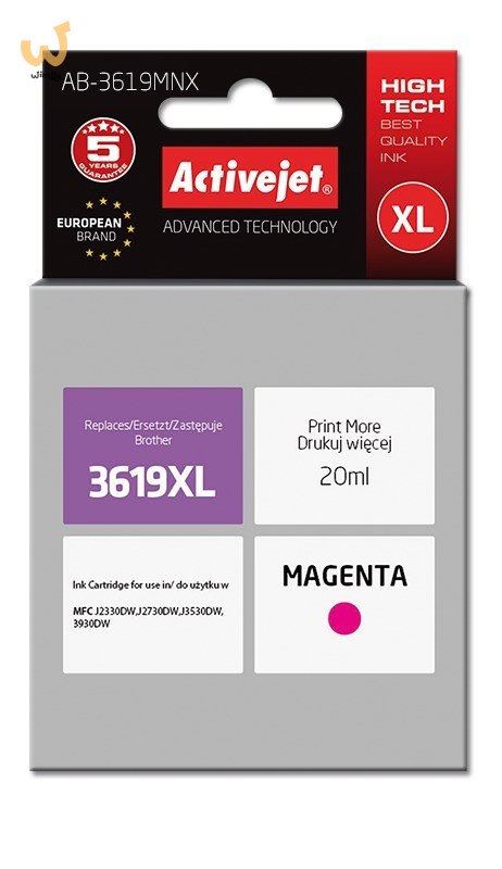 Activejet AB-3619MNX Tusz (zamiennik Brother LC3619M XL; Supreme; 20 ml; czerwony) Activejet AB-3619MNX Tusz (zamiennik Brother LC3619M XL; Supreme; 20 ml; czerwony)