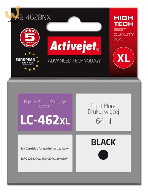 Activejet AB-462BNX Tusz (zamiennik Brother LC-462XLBK; Supreme; 64 ml; czarny). Activejet AB-462BNX Tusz (zamiennik Brother LC-462XLBK; Supreme; 64 ml; czarny).