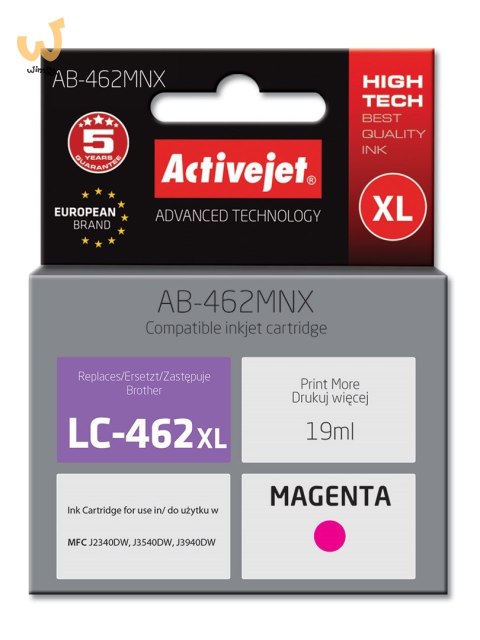 Activejet AB-462MNX Tusz (zamiennik Brother LC-462XLM; Supreme; 19 ml; czerwony). Activejet AB-462MNX Tusz (zamiennik Brother LC-462XLM; Supreme; 19 ml; czerwony).