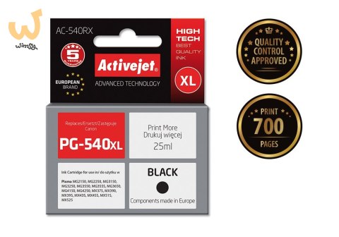 Activejet AC-540RX Tusz (zamiennik Canon PG-540XL; Premium; 25 ml; 700 stron, czarny) Activejet AC-540RX Tusz (zamiennik Canon PG-540XL; Premium; 25 ml; 700 stron, czarny)