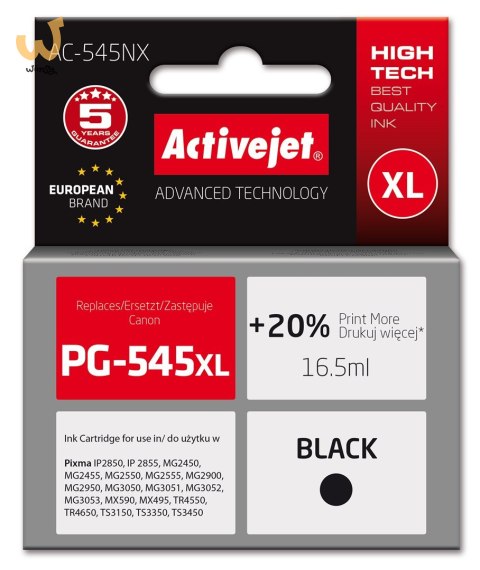 Activejet AC-545NX Tusz (zamiennik Canon PG-545XL; Supreme; 16,5ml; Black) Activejet AC-545NX Tusz (zamiennik Canon PG-545XL; Supreme; 16,5ml; Black)