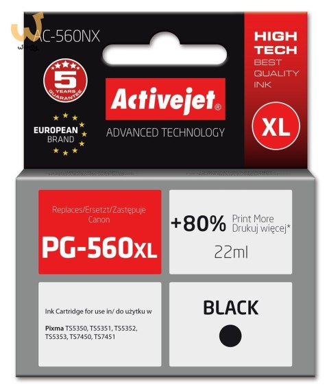 Activejet AC-560NX Tusz (zamiennik Canon PG-560XL; Supreme; 22 ml; czarny) Activejet AC-560NX Tusz (zamiennik Canon PG-560XL; Supreme; 22 ml; czarny)