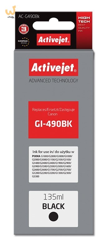 Activejet AC-G490Bk Tusz (zamiennik Canon GI-490BK; Supreme; 135 ml; 6000 stron, czarny) Activejet AC-G490Bk Tusz (zamiennik Canon GI-490BK; Supreme; 135 ml; 6000 stron, czarny)
