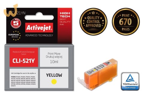 Activejet ACC-521YN Tusz (zamiennik Canon CLI-521Y; Supreme; 10 ml; żółty) Activejet ACC-521YN Tusz (zamiennik Canon CLI-521Y; Supreme; 10 ml; żółty)