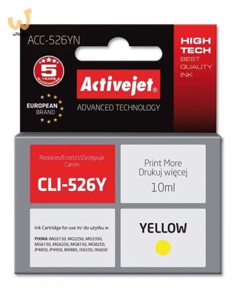 Activejet ACC-526YN Tusz (zamiennik Canon CLI-526Y; Supreme; 10 ml; żółty) Activejet ACC-526YN Tusz (zamiennik Canon CLI-526Y; Supreme; 10 ml; żółty)