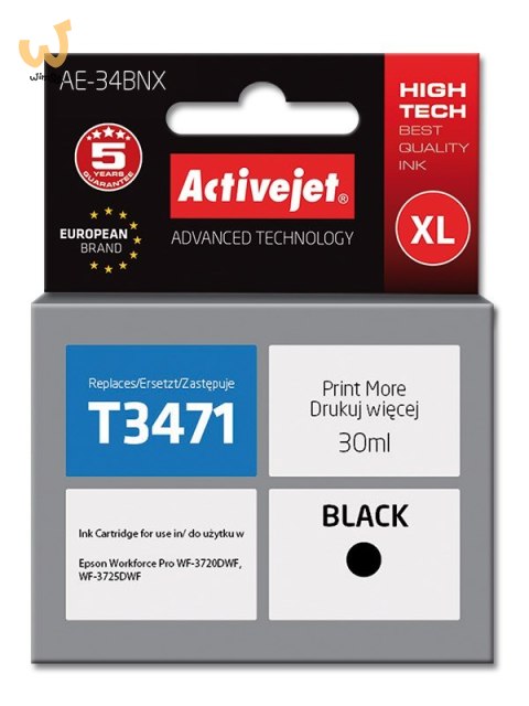 Activejet AE-34BNX Tusz (zamiennik Epson 34XL T3471; Supreme; 30 ml; czarny) Activejet AE-34BNX Tusz (zamiennik Epson 34XL T3471; Supreme; 30 ml; czarny)