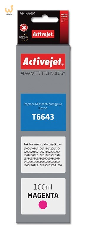 Activejet AE-664M Tusz (zamiennik Epson T6643; Supreme; 100 ml; czerwony)