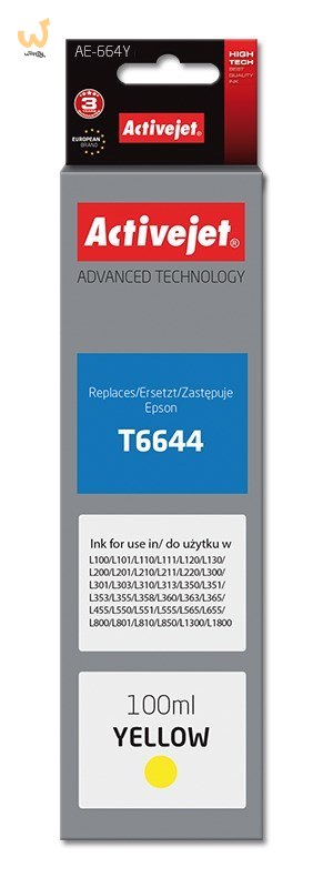 Activejet AE-664Y Tusz (zamiennik Epson T6644; Supreme; 100 ml; żółty) Activejet AE-664Y Tusz (zamiennik Epson T6644; Supreme; 100 ml; żółty)