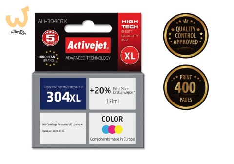 Activejet AH-304CRX Tusz (zamiennik HP 304XL N9K07AE; Premium; 18 ml; 400 stron, kolor) Activejet AH-304CRX Tusz (zamiennik HP 304XL N9K07AE; Premium; 18 ml; 400 stron, kolor)