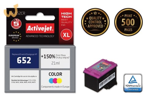 Activejet AH-652CR Tusz (zamiennik HP 652 F6V24AE; Premium; 21 ml; kolor) Activejet AH-652CR Tusz (zamiennik HP 652 F6V24AE; Premium; 21 ml; kolor)