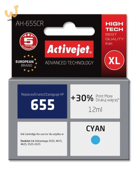 Activejet AH-655CR Tusz (zamiennik HP 655 CZ110AE; Premium; 12 ml; niebieski) Activejet AH-655CR Tusz (zamiennik HP 655 CZ110AE; Premium; 12 ml; niebieski)