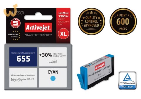 Activejet AH-655CR Tusz (zamiennik HP 655 CZ110AE; Premium; 12 ml; niebieski) Activejet AH-655CR Tusz (zamiennik HP 655 CZ110AE; Premium; 12 ml; niebieski)