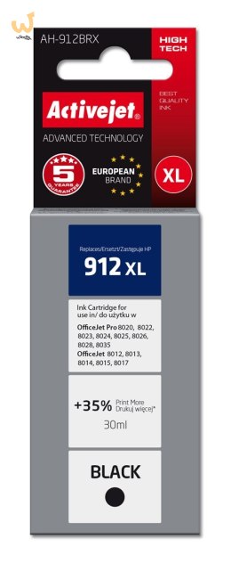 Activejet AH-912BRX Tusz (zamiennik HP 912XL 3YL84AE; Premium; 1100 stron; 30 ml, czarny)