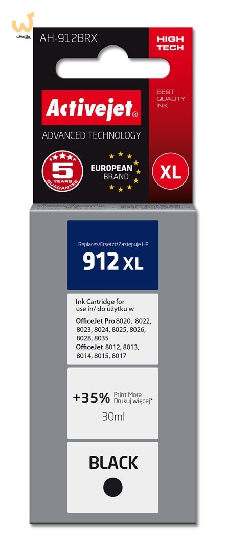 Activejet AH-912BRX Tusz (zamiennik HP 912XL 3YL84AE; Premium; 1100 stron; 30 ml, czarny) Activejet AH-912BRX Tusz (zamiennik HP 912XL 3YL84AE; Premium; 1100 stron; 30 ml, czarny)