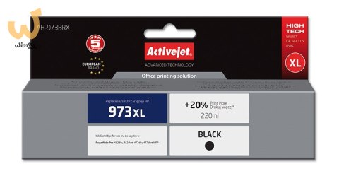 Activejet AH-973BRX Tusz (zamiennik HP 973XL L0S07AE; Premium; 220 ml; czarny) Activejet AH-973BRX Tusz (zamiennik HP 973XL L0S07AE; Premium; 220 ml; czarny)
