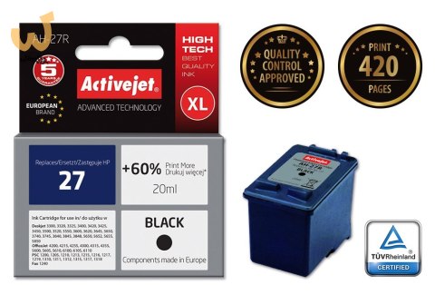 Activejet AH-27R Tusz (zamiennik HP 27 C8727A; Premium; 20 ml; czarny) Activejet AH-27R Tusz (zamiennik HP 27 C8727A; Premium; 20 ml; czarny)