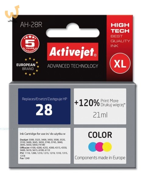 Activejet AH-28R Tusz (zamiennik HP 28 C8728A; Premium; 21 ml; kolor) Activejet AH-28R Tusz (zamiennik HP 28 C8728A; Premium; 21 ml; kolor)