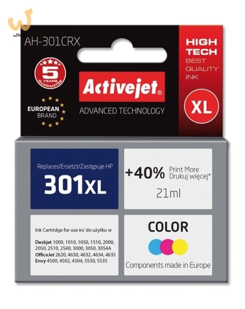 Activejet AH-301CRX Tusz (zamiennik HP 301XL CH564EE; Premium; 21 ml; kolor) Activejet AH-301CRX Tusz (zamiennik HP 301XL CH564EE; Premium; 21 ml; kolor)