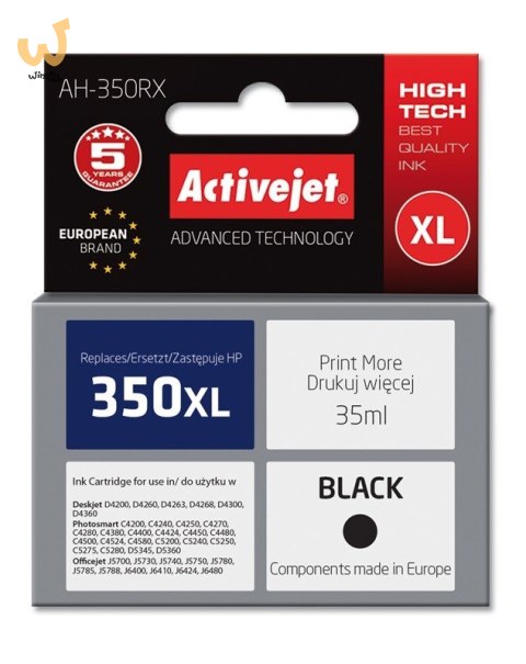 Activejet AH-350RX Tusz (zamiennik HP 350XL CB336EE; Premium; 35 ml; czarny) Activejet AH-350RX Tusz (zamiennik HP 350XL CB336EE; Premium; 35 ml; czarny)