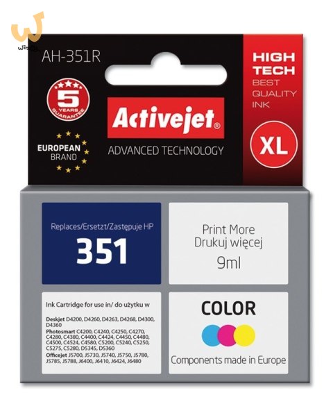Activejet AH-351R Tusz (zamiennik HP 351 CB337EE; Premium; 9 ml; kolor) Activejet AH-351R Tusz (zamiennik HP 351 CB337EE; Premium; 9 ml; kolor)