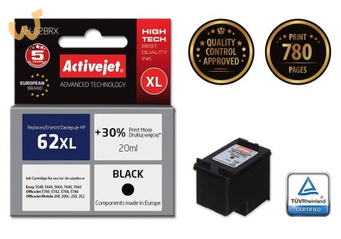 Activejet AH-62BRX Tusz (zamiennik HP 62XL C2P05AE; Premium; 20 ml; czarny) Activejet AH-62BRX Tusz (zamiennik HP 62XL C2P05AE; Premium; 20 ml; czarny)