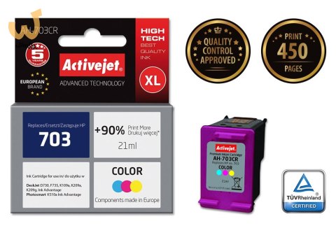 Activejet AH-703CR Tusz (zamiennik HP 703 CD888AE; Premium; 21 ml; kolor) Activejet AH-703CR Tusz (zamiennik HP 703 CD888AE; Premium; 21 ml; kolor)