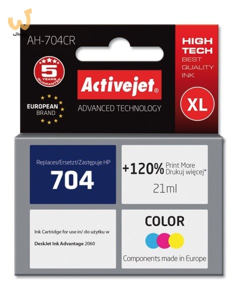 Activejet AH-704CR Tusz (zamiennik HP 704 CN693AE; Premium; 21 ml; kolor) Activejet AH-704CR Tusz (zamiennik HP 704 CN693AE; Premium; 21 ml; kolor)