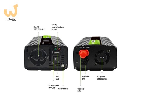 GREEN CELL PRZETWORNICA LCD 12V/230V 500W/1000W CZYSTY SINUS INVGC12P500LCD GREEN CELL PRZETWORNICA LCD 12V/230V 500W/1000W CZYSTY SINUS INVGC12P500LCD