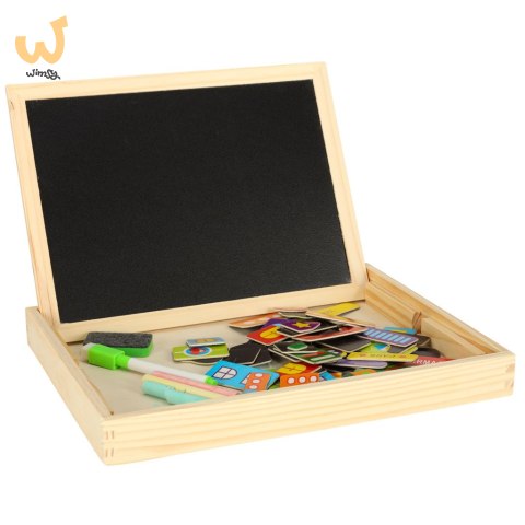 Tablica magnetyczna kredowa wielofunkcyjna miasto + kredka marker gąbka Tablica magnetyczna kredowa wielofunkcyjna miasto + kredka marker gąbka