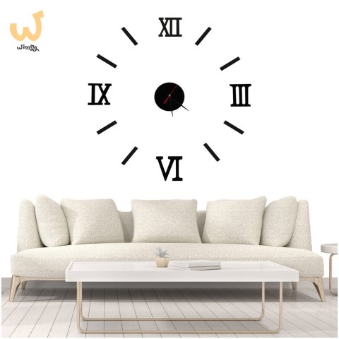 Zegar Ścienny naklejany DIY regulowany czarny cyfry rzymskie 130cm Zegar Ścienny naklejany DIY regulowany czarny cyfry rzymskie 130cm
