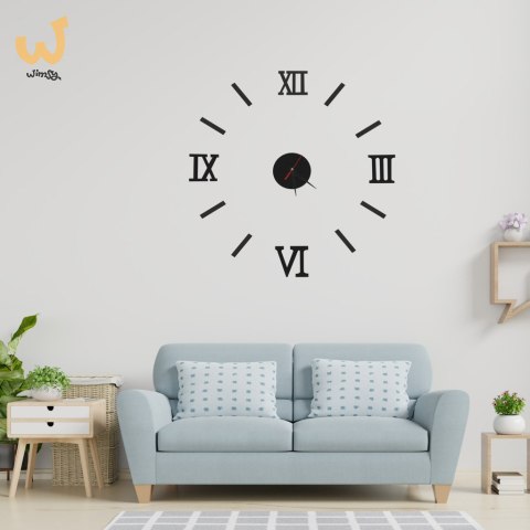 Zegar Ścienny naklejany DIY regulowany czarny cyfry rzymskie 130cm Zegar Ścienny naklejany DIY regulowany czarny cyfry rzymskie 130cm