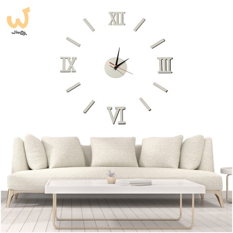 Zegar Ścienny naklejany DIY regulowany rzymski srebrny 130cm Zegar Ścienny naklejany DIY regulowany rzymski srebrny 130cm