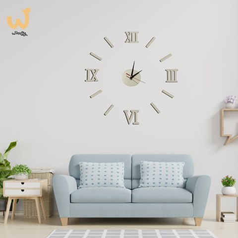 Zegar Ścienny naklejany DIY regulowany rzymski srebrny 130cm Zegar Ścienny naklejany DIY regulowany rzymski srebrny 130cm
