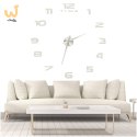 Zegar ścienny naklejany DIY duży regulowany 80-120cm srebrny 12 cyfr