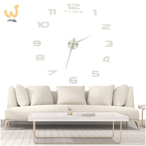 Zegar ścienny naklejany DIY duży regulowany 80-120cm srebrny 12 cyfr Zegar ścienny naklejany DIY duży regulowany 80-120cm srebrny 12 cyfr
