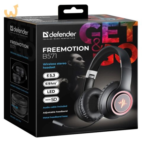 DEFENDER SŁUCHAWKI BLUETOOTH FREEMOTION B571 CZARNE LED DEFENDER SŁUCHAWKI BLUETOOTH FREEMOTION B571 CZARNE LED