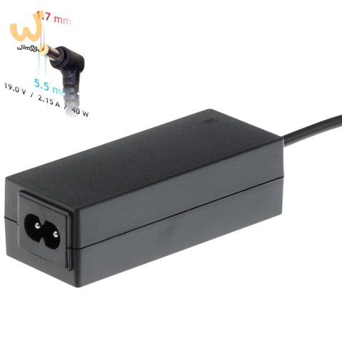Zasilacz sieciowy Akyga AK-ND-47 do notebooka Acer, DELL, Packard Bell (19 V; 2,15 A; 40W; 5.5 mm x 1.7 mm) Zasilacz sieciowy Akyga AK-ND-47 do notebooka Acer, DELL, Packard Bell (19 V; 2,15 A; 40W; 5.5 mm x 1.7 mm)