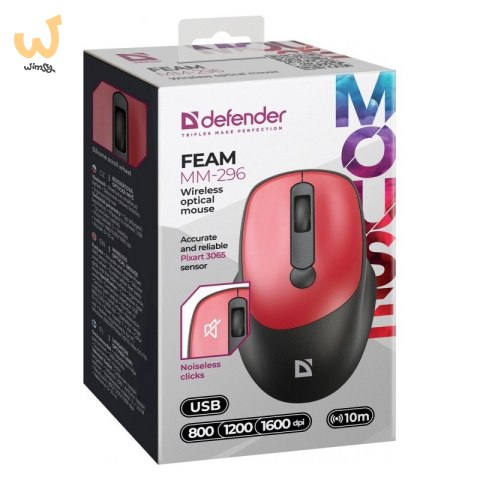 DEFENDER MYSZ FEAM MM-296 RF SILENT CZERWONA DEFENDER MYSZ FEAM MM-296 RF SILENT CZERWONA