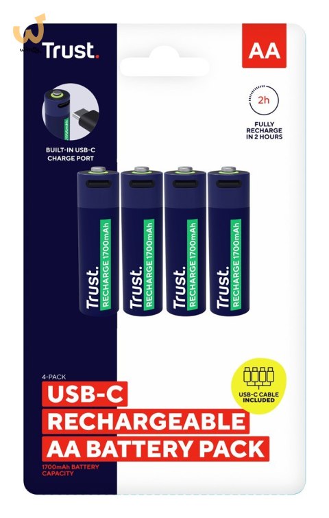 Baterie AA Trust USB-C RECHARGEABLE BATTERIES 4P Baterie AA Trust USB-C RECHARGEABLE BATTERIES 4P
