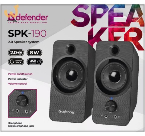 DEFENDER GŁOŚNIKI SPK-190 2.0 8W USB 65190 DEFENDER GŁOŚNIKI SPK-190 2.0 8W USB 65190