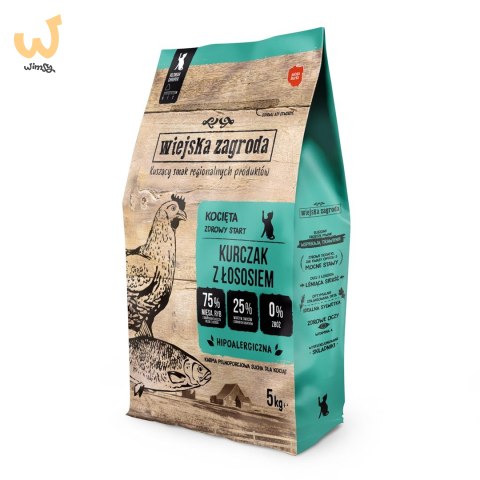Wiejska Zagroda karma sucha dla kota Kurczak z łososiem kocięta 5 kg Wiejska Zagroda karma sucha dla kota Kurczak z łososiem kocięta 5 kg