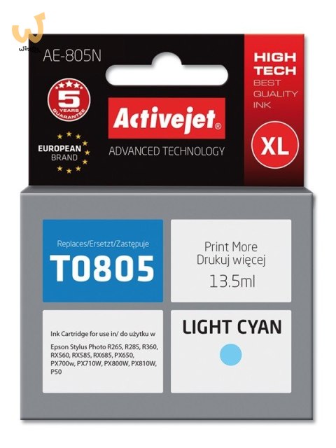 Activejet AE-805N Tusz (zamiennik Epson T0805; Supreme; 13,5 ml; jasny niebieski) Activejet AE-805N Tusz (zamiennik Epson T0805; Supreme; 13,5 ml; jasny niebieski)