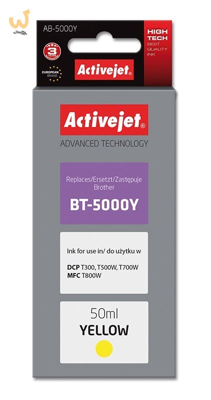 Activejet AB-5000Y Buteleczka z tuszem (zamiennik do Brother BT-5000Y; Supreme; 50 ml; żółty) Activejet AB-5000Y Buteleczka z tuszem (zamiennik do Brother BT-5000Y; Supreme; 50 ml; żółty)