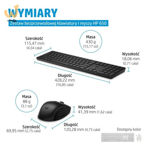 Zestaw klawiatura + mysz HP 650 Wireless Keyboard and Mouse Combo bezprzewodowe czarne 4R013AA Zestaw klawiatura + mysz HP 650 Wireless Keyboard and Mouse Combo bezprzewodowe czarne 4R013AA