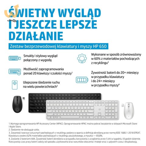 Zestaw klawiatura + mysz HP 650 Wireless Keyboard and Mouse Combo bezprzewodowe czarne 4R013AA Zestaw klawiatura + mysz HP 650 Wireless Keyboard and Mouse Combo bezprzewodowe czarne 4R013AA